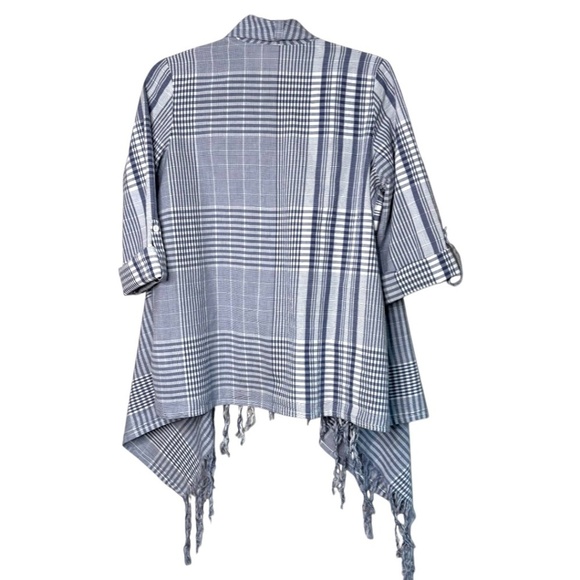 CALIFORNIA MOONRISE 100% Cotton Lightweight Plaid Poncho / Cardigan / Wrap Sz S - Picture 4 of 9